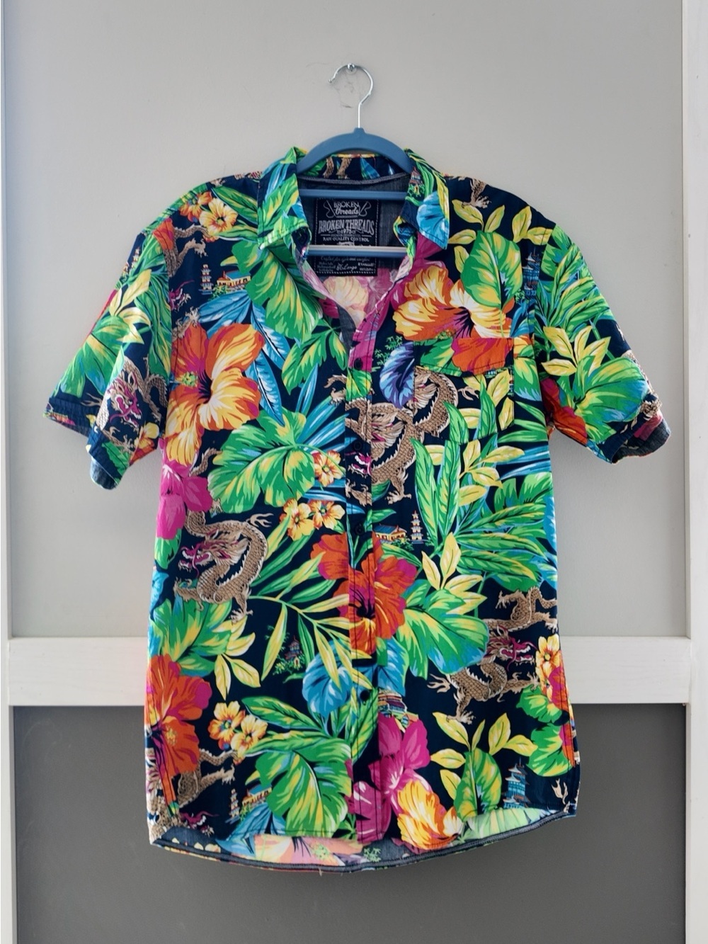 Men's Tropical Floral Short-Sleeve Button Down Shirt - Navy Multicolor